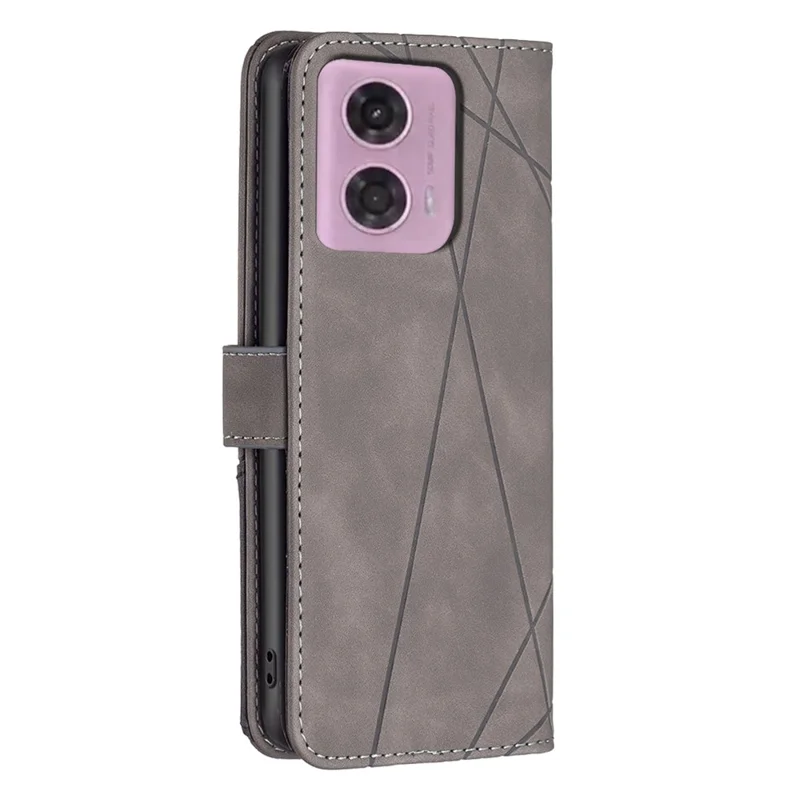 BINFEN COLOR For Motorola Moto E14 4G / G04 4G / G04s 4G / G24 4G Phone Cases Wallet Stand Geometry Imprint Leather Cover - Grey