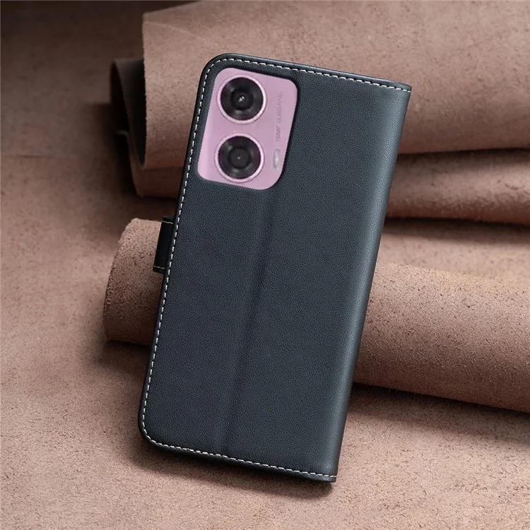 BINFEN COLOR BF17 For Motorola Moto E14 4G / G04 4G / G04s 4G / G24 4G Leather Case Drop-Proof Phone Cover - Black