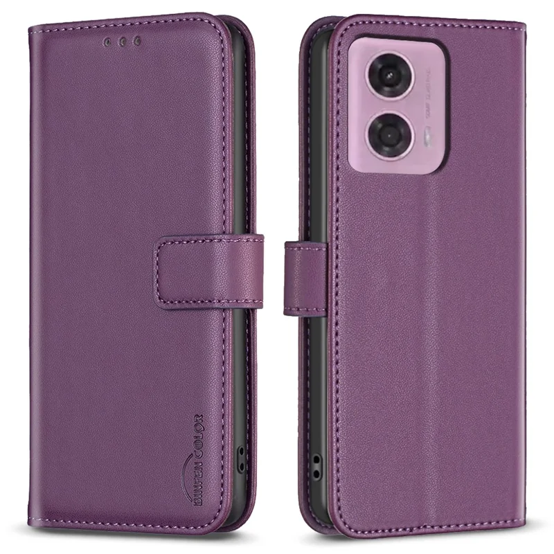 BINFEN COLOR BF17 Pour Motorola Moto E14 4G / G04 4G / G04s 4G / G24 4G Étui en cuir antichoc Étui de téléphone - Violet foncé
