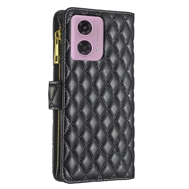 BINFEN COLOR BF Style-15 For Motorola Moto G24 4G / G04 4G PU Leather Phone Case Magnetic Closure Zipper Pocket - Black