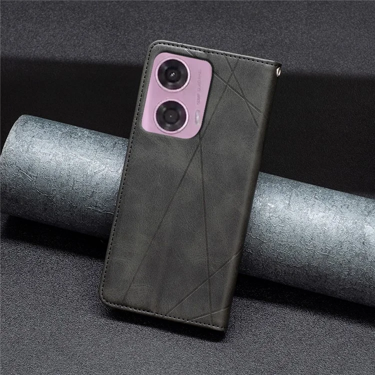 Pour Motorola Moto E14 4G / G04 4G / G04s 4G / G24 4G étui de téléphone avec fentes pour cartes Housse en cuir PU imprimée - Noir