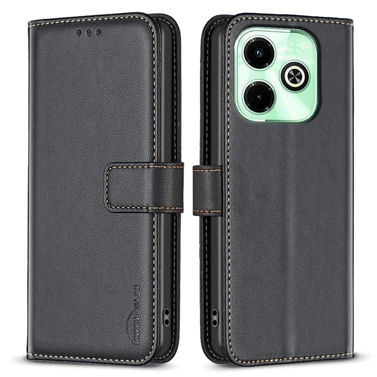 BINFEN COLOR BF17 For Infinix Hot 40 / Hot 40 Pro Wallet Case PU Leather Cover Stand - Black