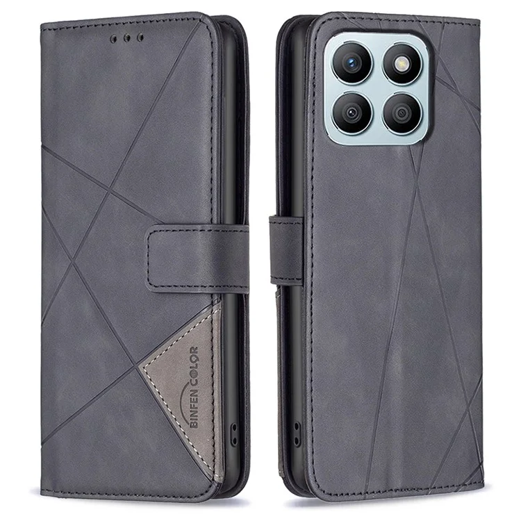 BINFEN COLOR BF05 For Honor X8b 4G Billetera Teléfono Caso Impreso Línea Geométrica - Negro