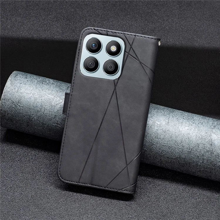 BINFEN COLOR BF05 For Honor X8b 4G Billetera Teléfono Caso Impreso Línea Geométrica - Negro
