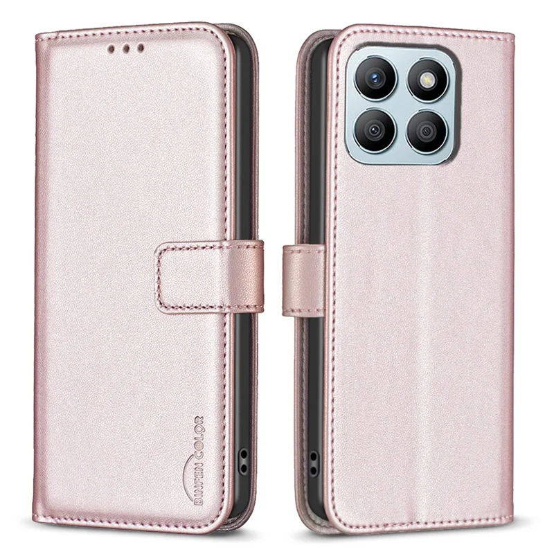 BINFEN COLOR BF17 For Honor X8b 4G Leather Phone Case Cover with Wallet Stand - Rose Gold
