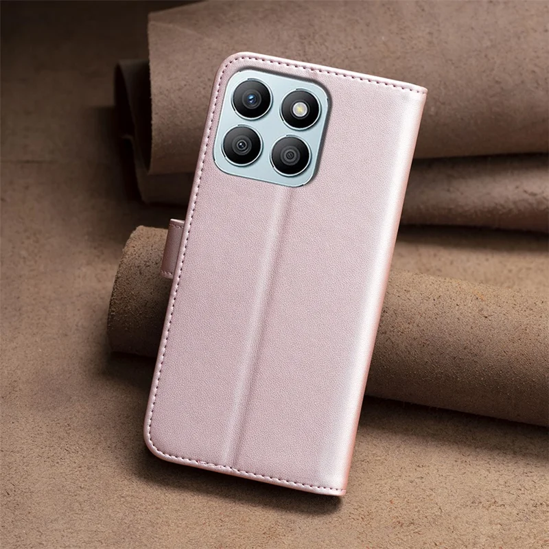 BINFEN COLOR BF17 For Honor X8b 4G Leather Phone Case Cover with Wallet Stand - Rose Gold