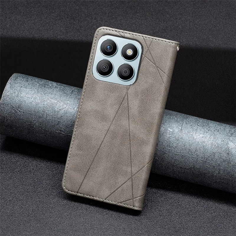 For Honor X8b 4G Phone Case Imprinted PU Leather Cover with Card Slots - Grey