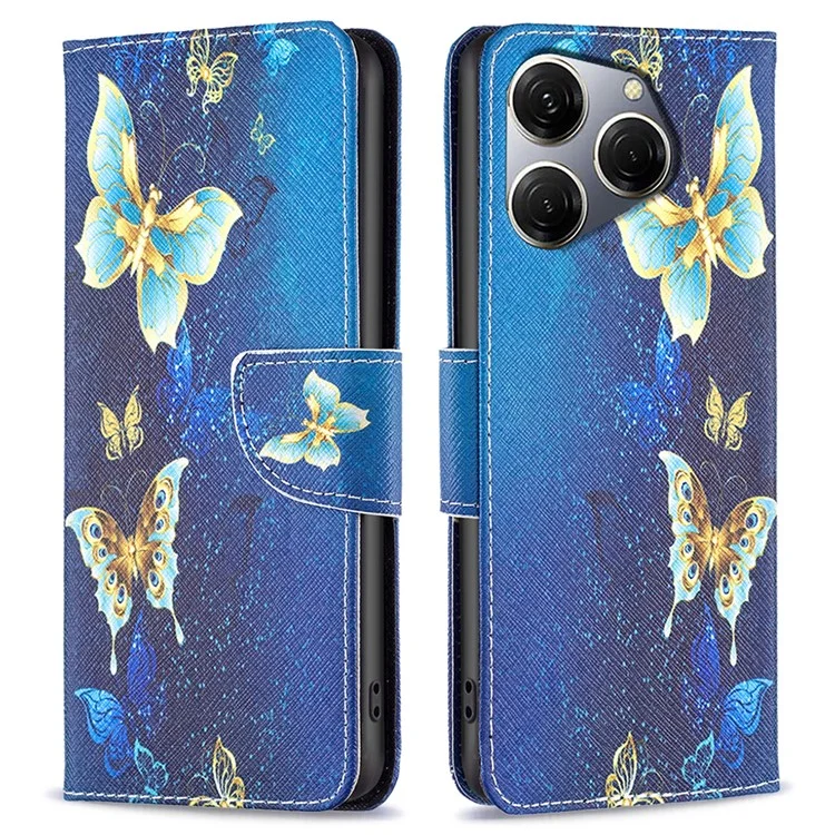 For TECNO Spark 20 Pro Case Wallet with Card Holder Pattern PU Leather Phone Cover - Golden Butterflies