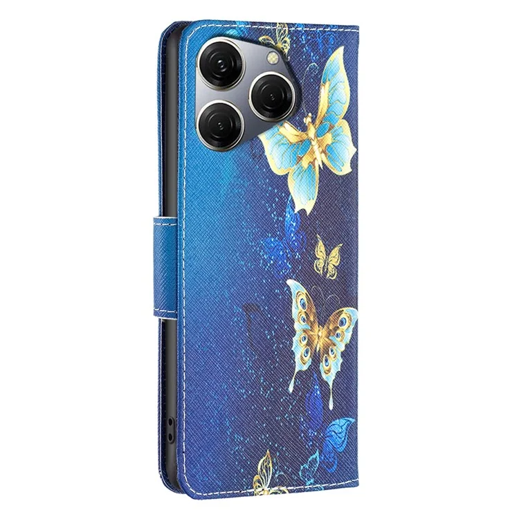 For TECNO Spark 20 Pro Case Wallet with Card Holder Pattern PU Leather Phone Cover - Golden Butterflies