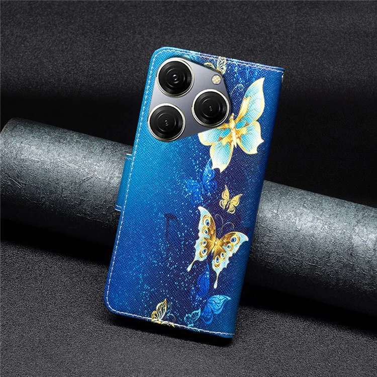For TECNO Spark 20 Pro Case Wallet with Card Holder Pattern PU Leather Phone Cover - Golden Butterflies
