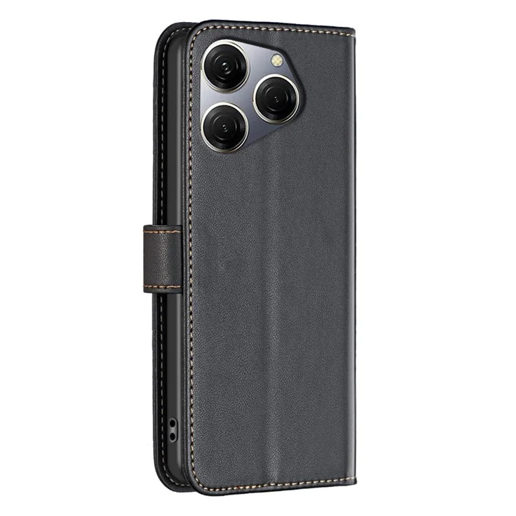 BINFEN COLOR BF17 For TECNO Spark 20 Pro PU Leather Case Phone Wallet Cover - Black