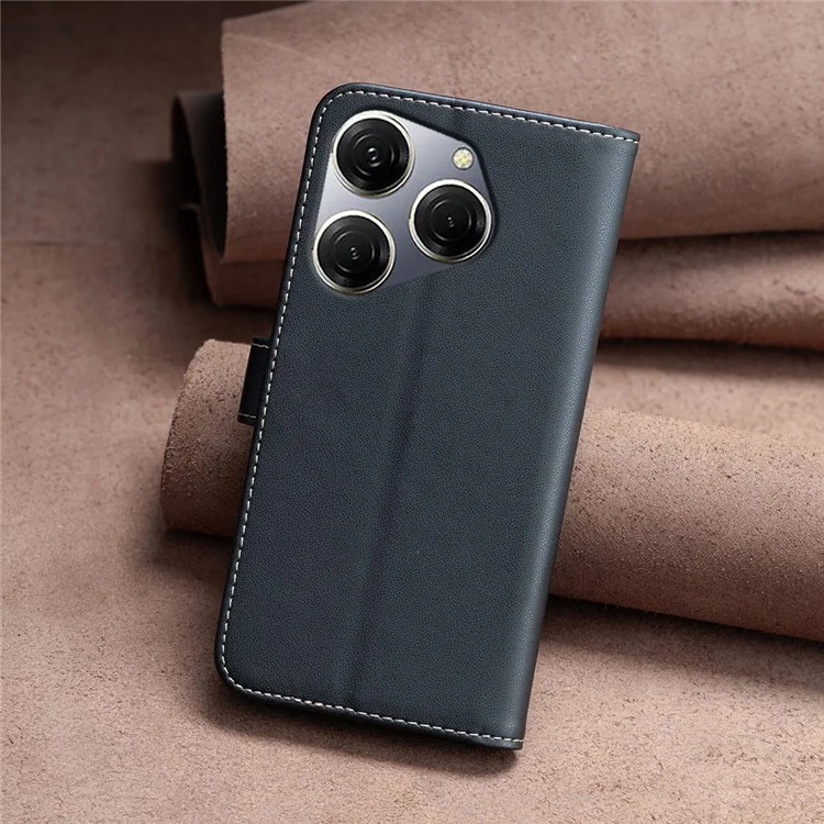 BINFEN COLOR BF17 For TECNO Spark 20 Pro PU Leather Case Phone Wallet Cover - Black