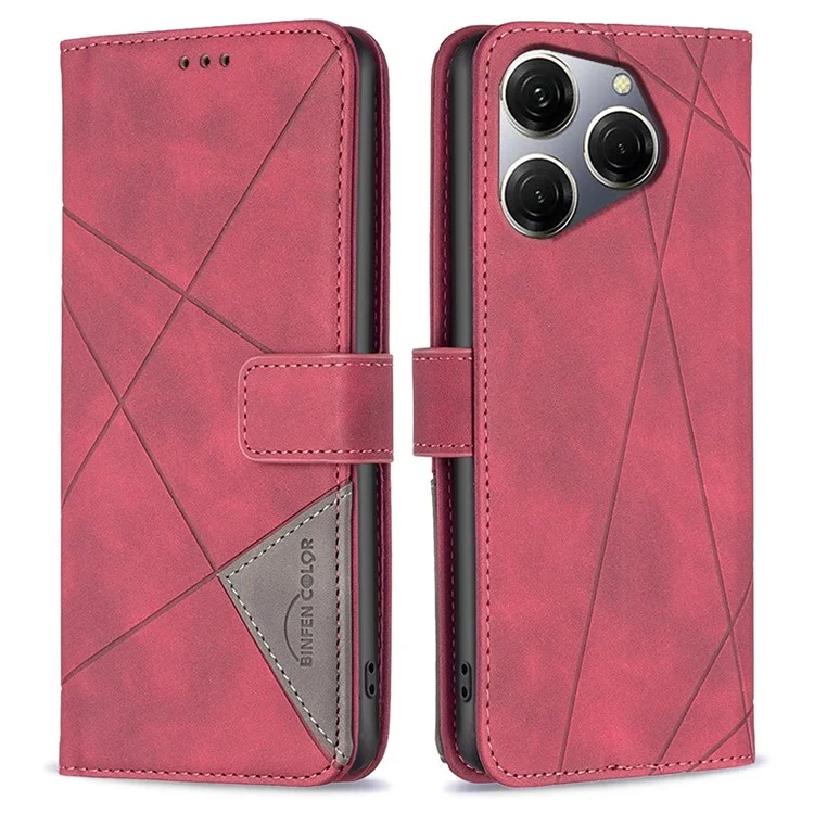 BINFEN COLOR For TECNO Spark 20 Pro Phone Cases Wallet Stand Geometry Imprinted Leather Cover - Red