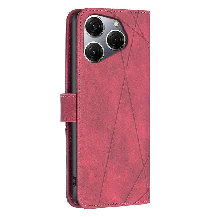 BINFEN COLOR For TECNO Spark 20 Pro Phone Cases Wallet Stand Geometry Imprinted Leather Cover - Red