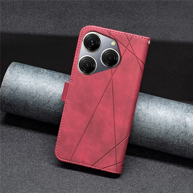 BINFEN COLOR For TECNO Spark 20 Pro Phone Cases Wallet Stand Geometry Imprinted Leather Cover - Red