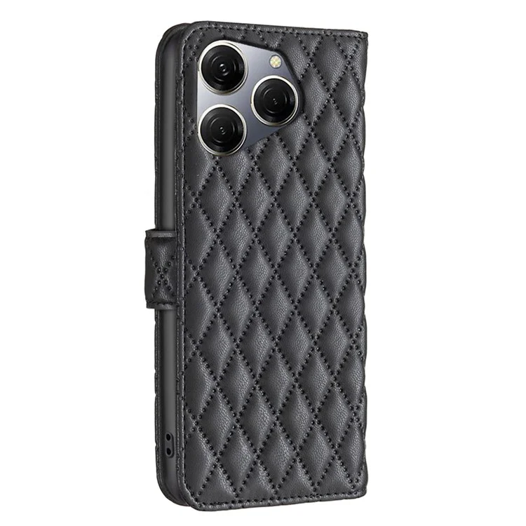 BINFEN COLOR BF Style-14 For TECNO Spark 20 Pro Leather Wallet Case Rhombus Grid Pattern - Black