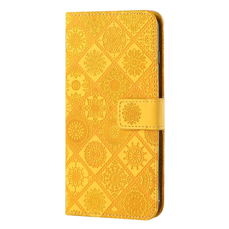 For Samsung Galaxy A55 5G Case PU Leather+TPU Ethnic Style Phone Wallet Cover - Yellow