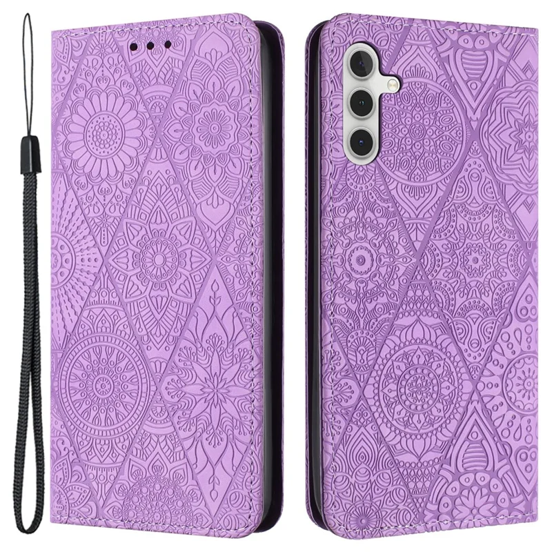 For Samsung Galaxy A55 5G Cell Phone Case Imprinted PU Leather+TPU Wallet Stand Cover - Purple