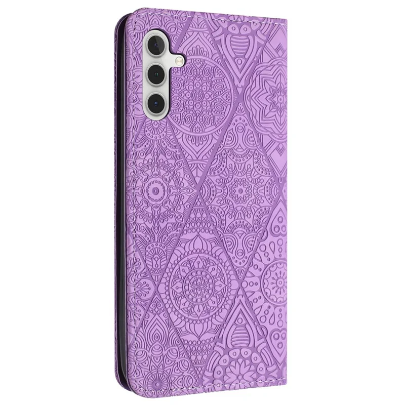 For Samsung Galaxy A55 5G Cell Phone Case Imprinted PU Leather+TPU Wallet Stand Cover - Purple