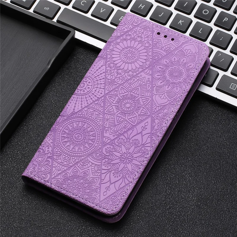 For Samsung Galaxy A55 5G Cell Phone Case Imprinted PU Leather+TPU Wallet Stand Cover - Purple