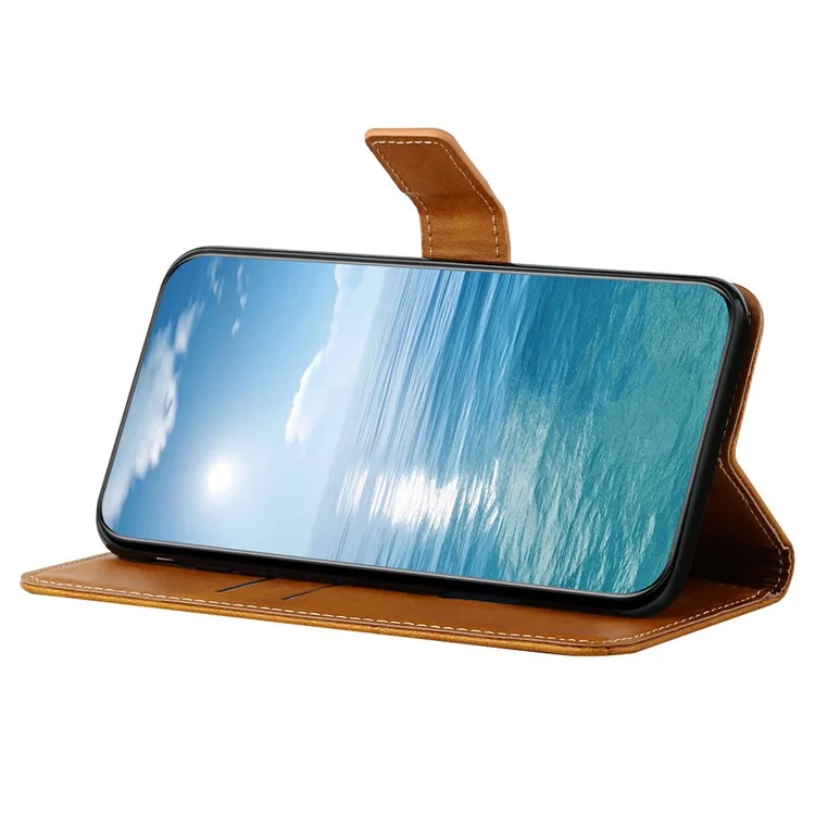 Para Samsung Galaxy A55 5G Case Leather Solid Color Imprinted Cover with Wrist Strap - Amarelo
