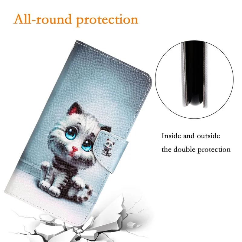 For Samsung Galaxy A55 5G Magnetic Phone Case Pattern Printing Stand Leather Cover - Blue Eyes Cat