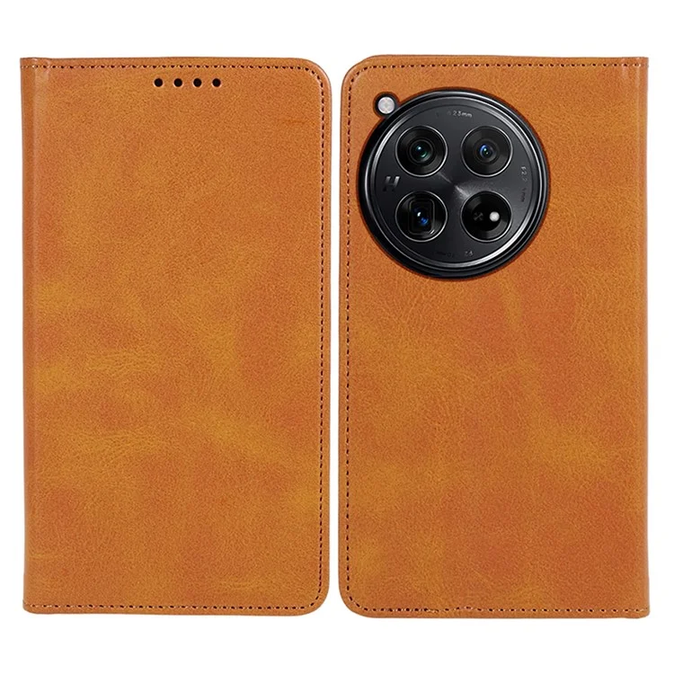 For OnePlus 12R 5G / Ace 3 5G Case PU Leather Calf Texture Business Style Magnetic Card Slot Phone Cover - Khaki