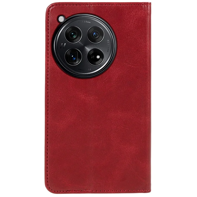 For OnePlus 12R 5G / Ace 3 5G Case PU Leather Calf Texture Business Style Magnetic Card Slot Phone Cover - Red