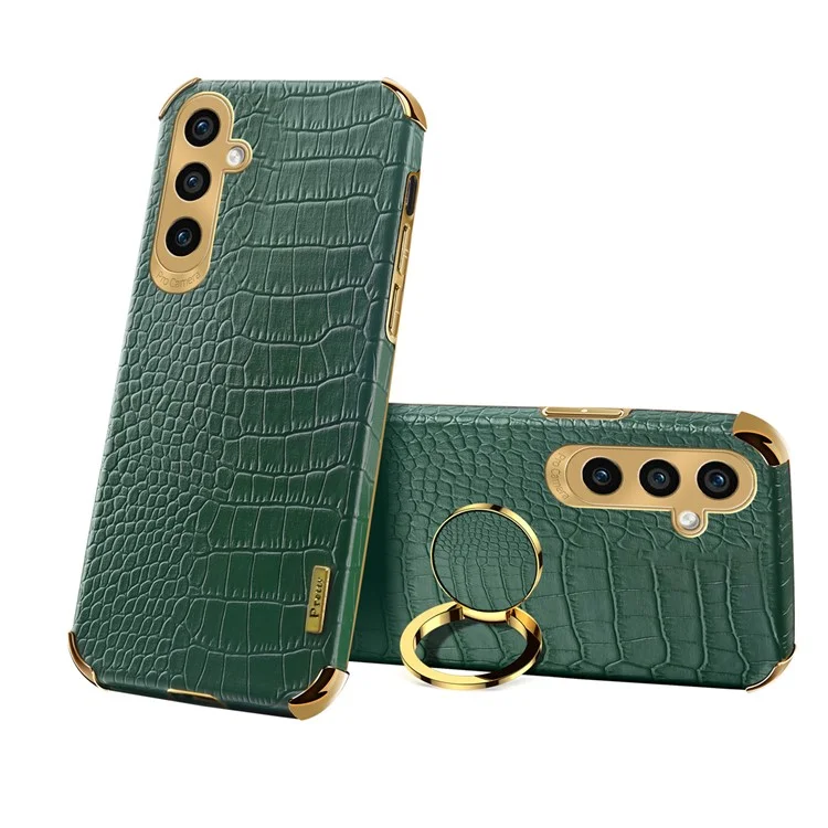 Funda para Samsung Galaxy S24 Textura de cocodrilo Cuero chapado en metal+TPU Funda de teléfono con soporte - Verde
