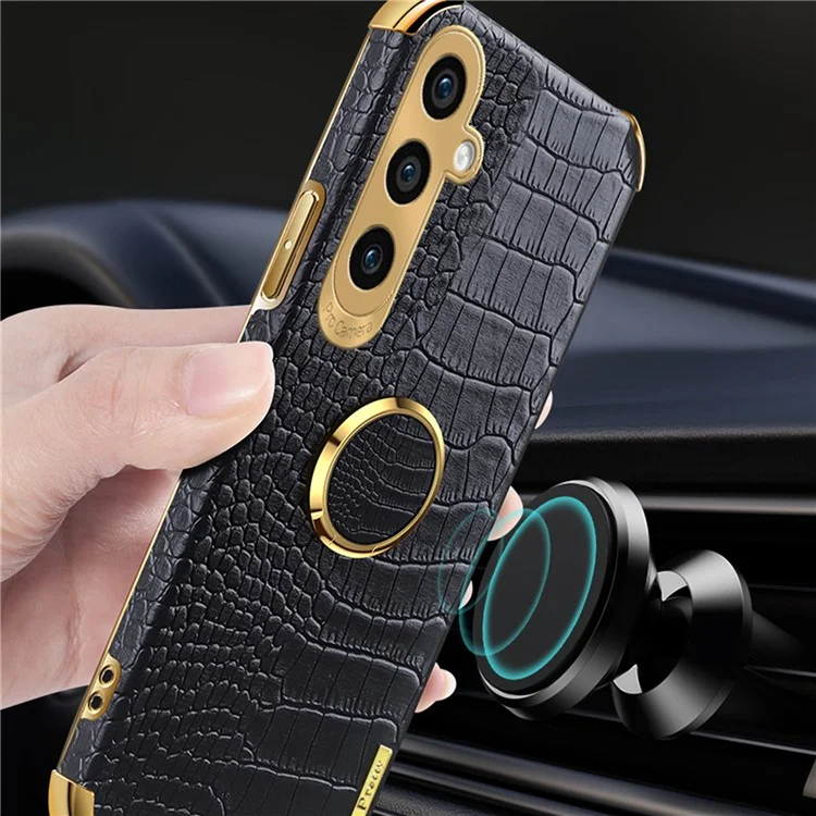 Funda para Samsung Galaxy S24 Textura de cocodrilo Cuero chapado en metal+TPU Funda de teléfono con soporte - Verde