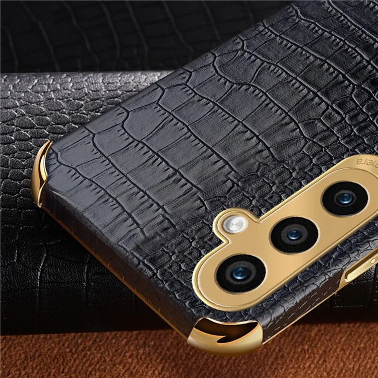 For Samsung Galaxy S24 Cell Phone Case Crocodile Texture 6D Electroplating Shockproof Cover - Black