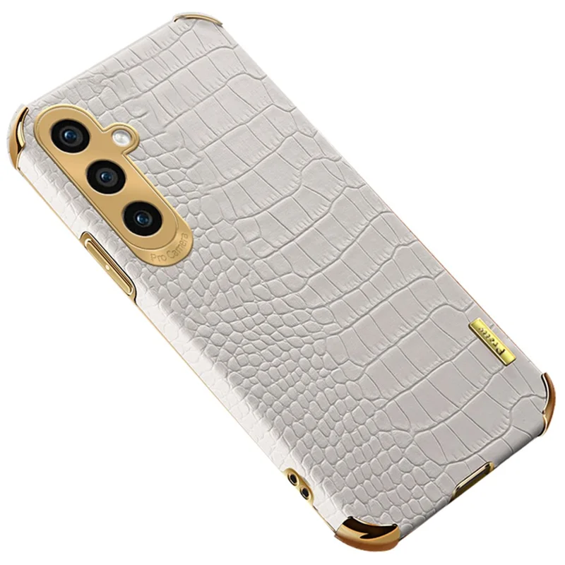 For Samsung Galaxy A05s 4G Case Crocodile Texture Electroplated Leather+TPU Phone Protection Cover - White