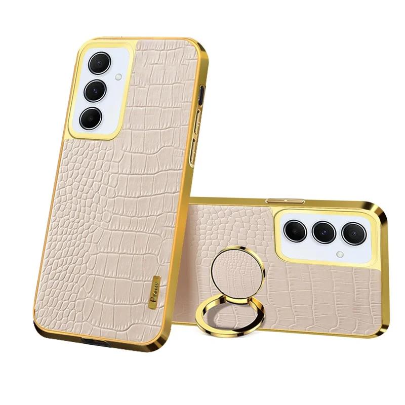 Voor Samsung Galaxy A55 5G Telefoonhoesje Krokodillenstructuur Stootvaste Cover met Ring Kickstand - Wit