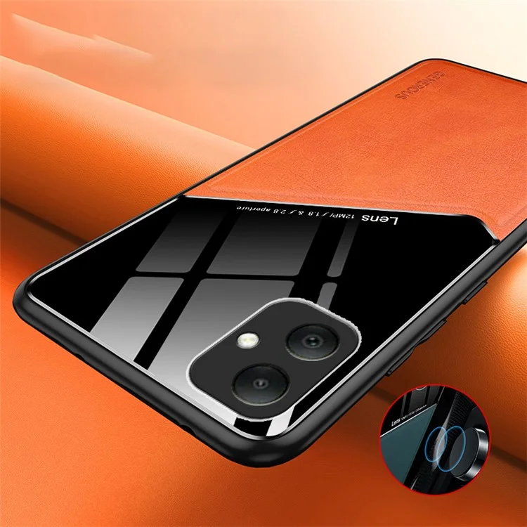 Para Samsung Galaxy A05 4G Case PU+TPU+PC Magnetic Car Mount Phone Cover - Naranja