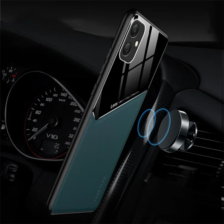 Para Samsung Galaxy A05 4G Case PU+TPU+PC Magnetic Car Mount Phone Cover - Naranja
