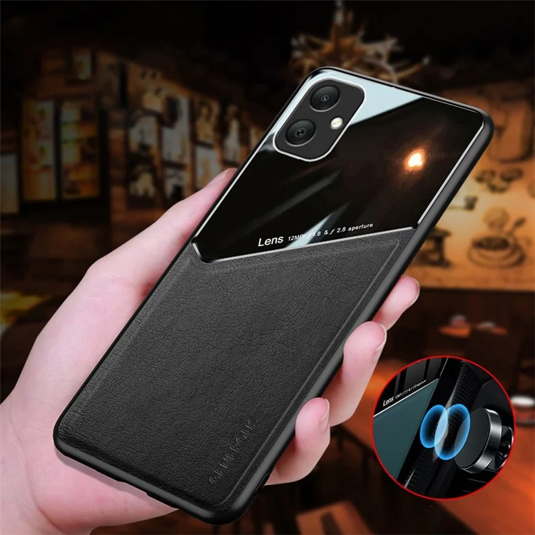 Para Samsung Galaxy A05 4G Case PU+TPU+PC Magnetic Car Mount Phone Cover - Naranja