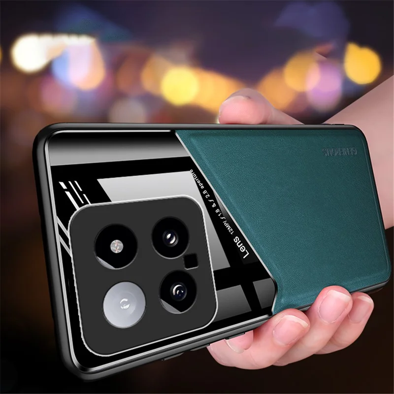 For Xiaomi 14 Cell Phone Case Anti-fall PU+TPU+PC Magnetic Car Mount Back Cover - Orange