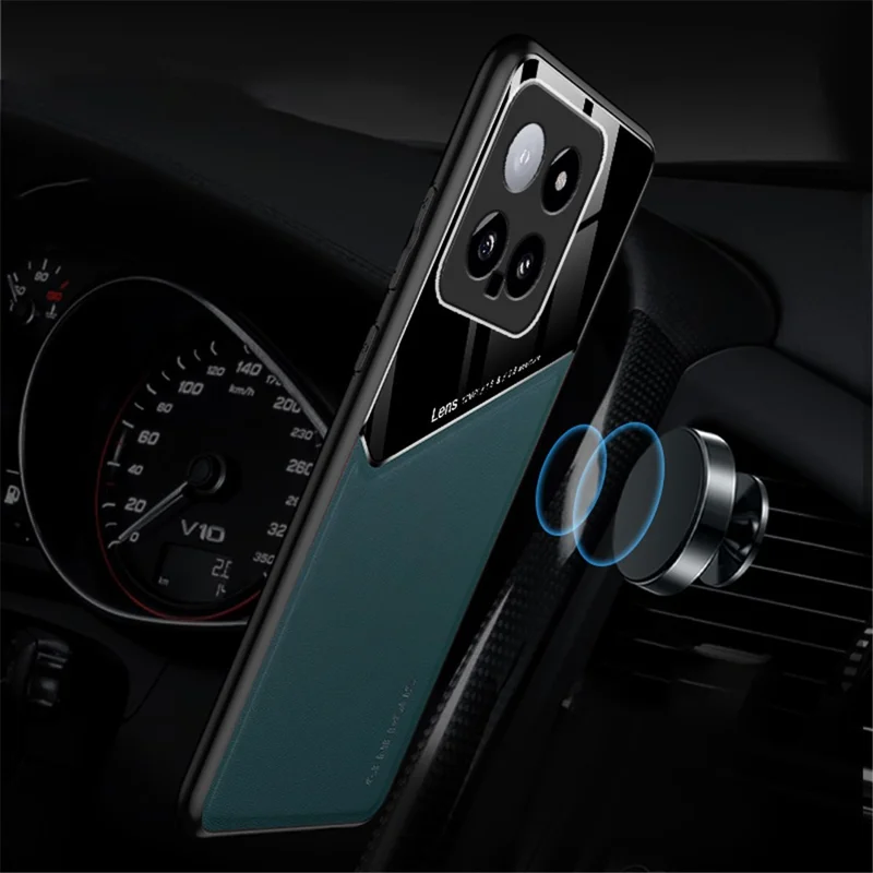 For Xiaomi 14 Cell Phone Case Anti-fall PU+TPU+PC Magnetic Car Mount Back Cover - Orange