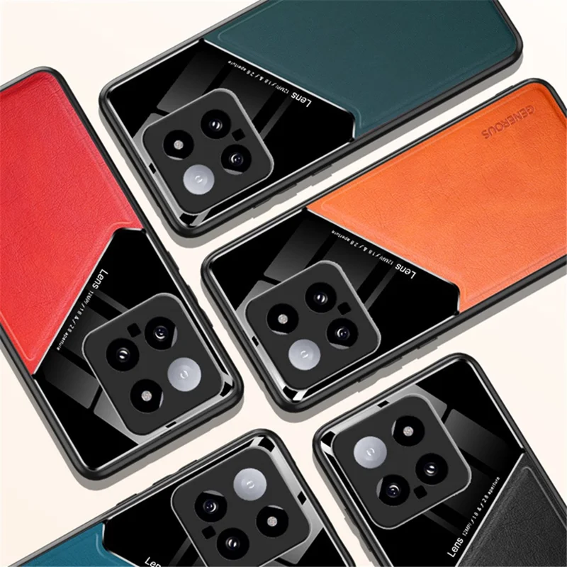 For Xiaomi 14 Cell Phone Case Anti-fall PU+TPU+PC Magnetic Car Mount Back Cover - Orange