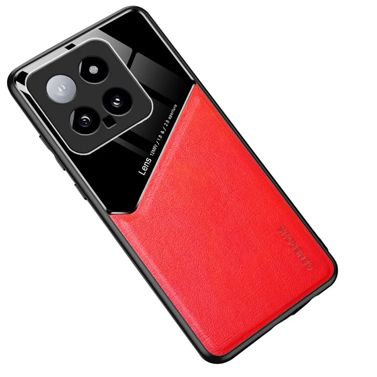 For Xiaomi 14 Cell Phone Case Anti-fall PU+TPU+PC Magnetic Car Mount Back Cover - Red