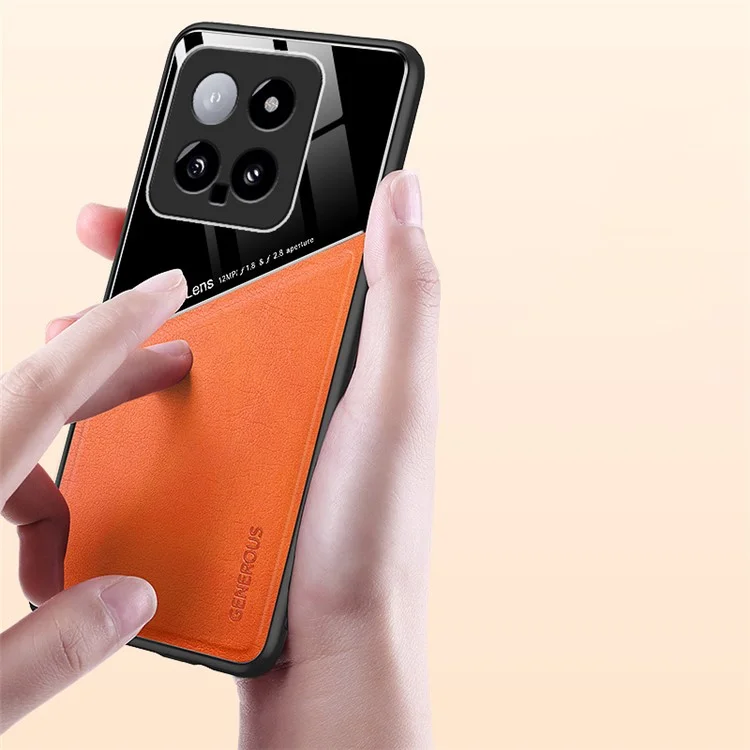 For Xiaomi 14 Cell Phone Case Anti-fall PU+TPU+PC Magnetic Car Mount Back Cover - Red