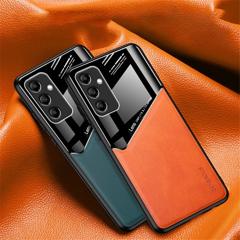 For Samsung Galaxy A15 4G / 5G Case Magnetic Car Mount PU+TPU+PC Mobile Phone Cover - Orange