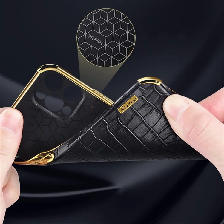Para Samsung Galaxy S23 Ultra Cell Phone Case Electroplating Crocodile Texture Back Cover - Preto