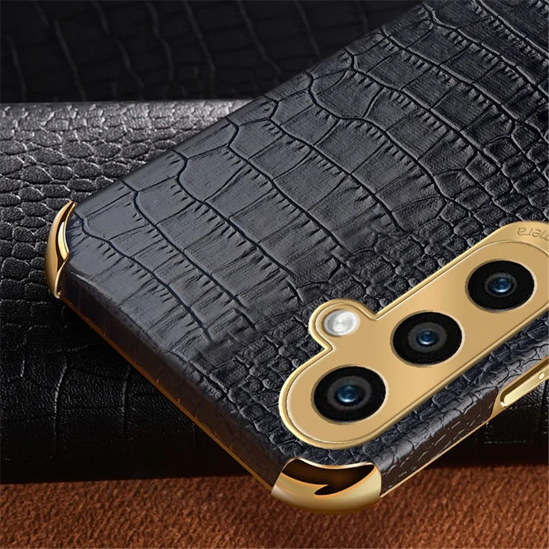 For Samsung Galaxy A15 4G / 5G Case Crocodile Texture Electroplated Phone Cover with Kickstand - Black