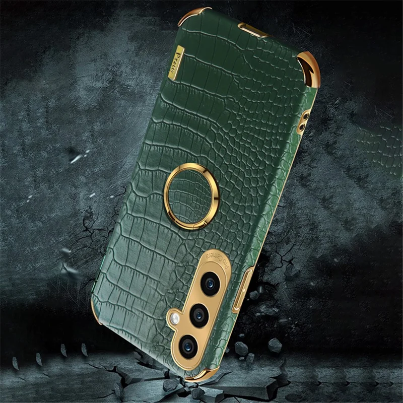 For Samsung Galaxy A15 4G / 5G Case Crocodile Texture Electroplated Phone Cover with Kickstand - Black