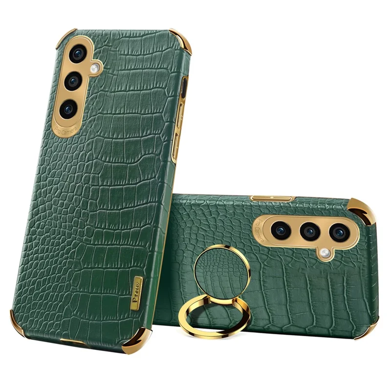 Для Samsung Galaxy A35 5G Kickstand Case Electroplated Crocodile Texture Phone Cover - Green