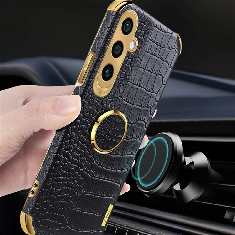 Для Samsung Galaxy A35 5G Kickstand Case Electroplated Crocodile Texture Phone Cover - Green