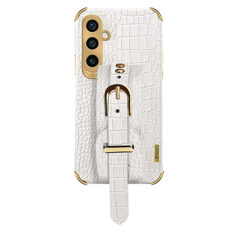 Phone Case for Samsung Galaxy A35 5G Crocodile Texture Wristband Electroplating Cover - White
