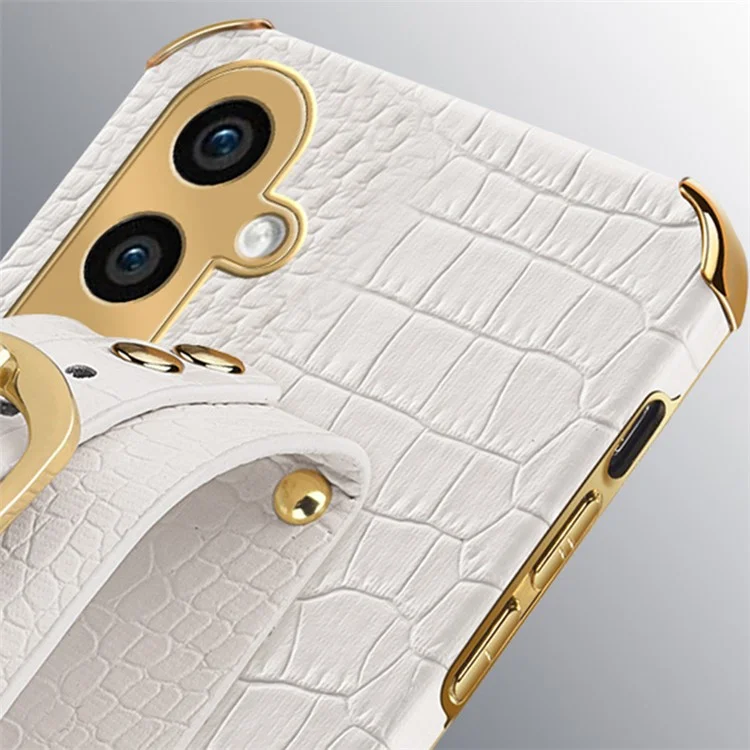 Phone Case for Samsung Galaxy A35 5G Crocodile Texture Wristband Electroplating Cover - White