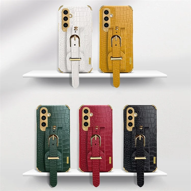 Phone Case for Samsung Galaxy A35 5G Crocodile Texture Wristband Electroplating Cover - White